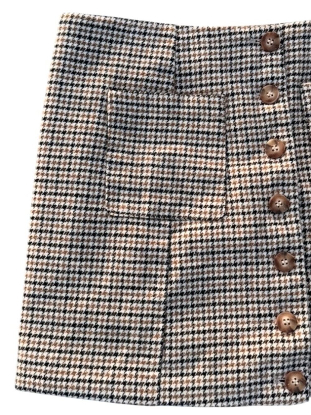 Joie Medium Houndstooth Plaid Button-Front Dark Academia Mini Skirt Wool Blend - Picture 2 of 11